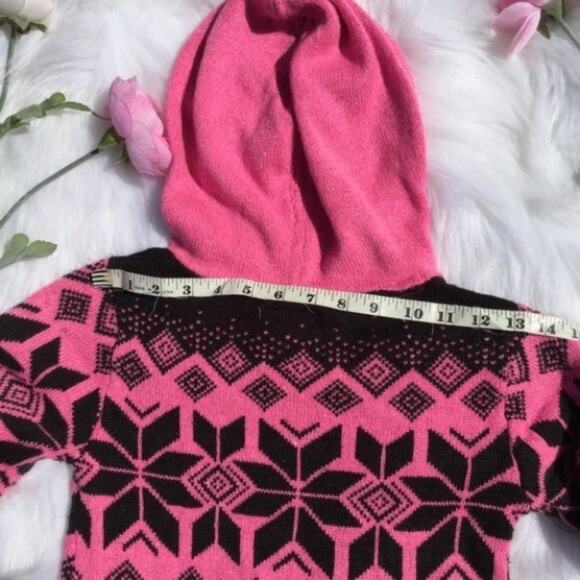 Justice Long Sweater Dress Junior 14 Pink Black Snowflake Hood Knit Winter - Picture 7 of 8